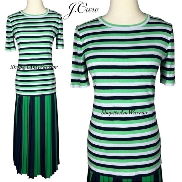 J.Crew (factory) NWT navy & Kelly green pleated midi skirt *shop@iamwarrior - Picture 4 of 11